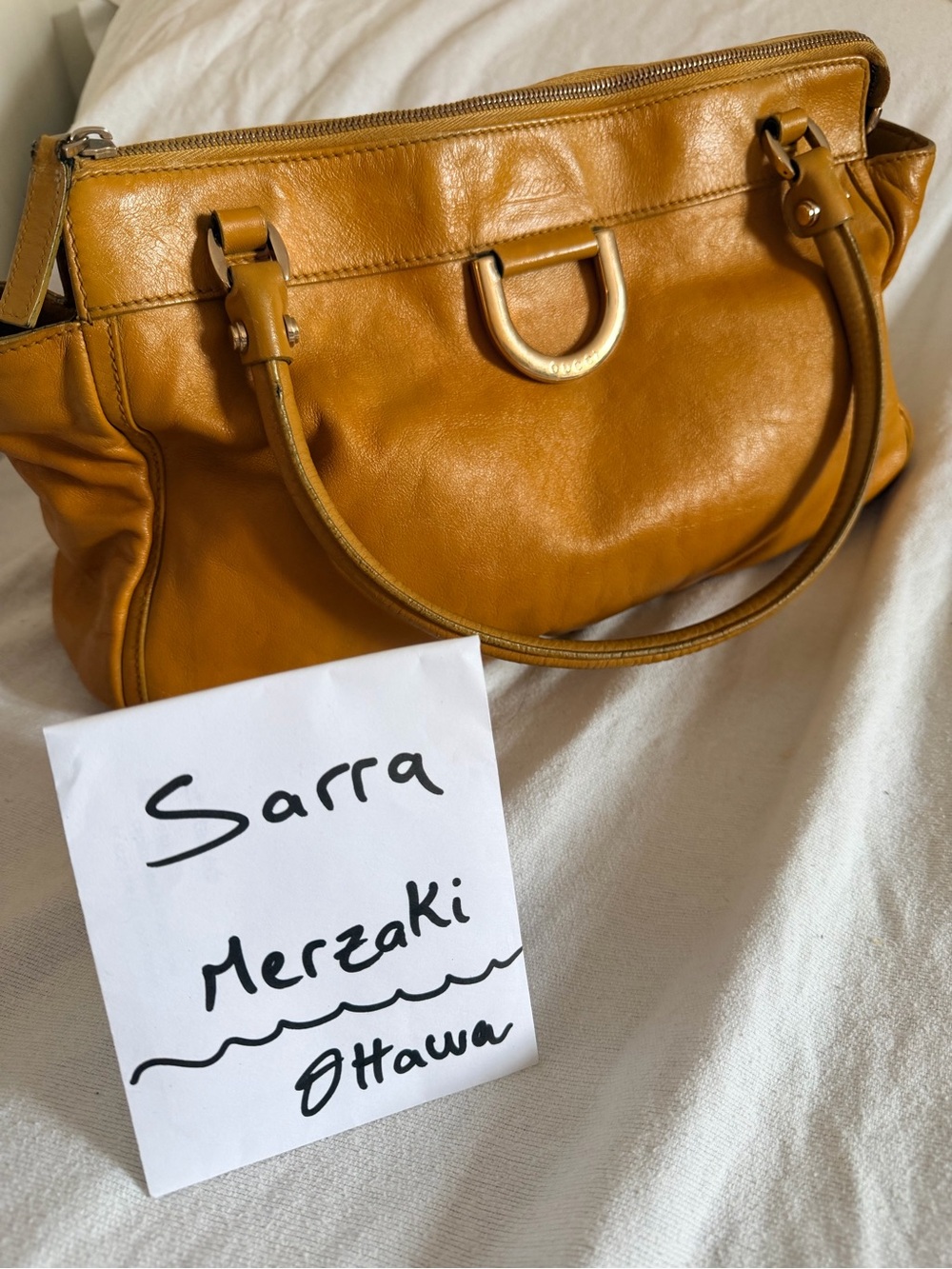 Gucci Mustard D ring Leather Satchel with Gold Hardware